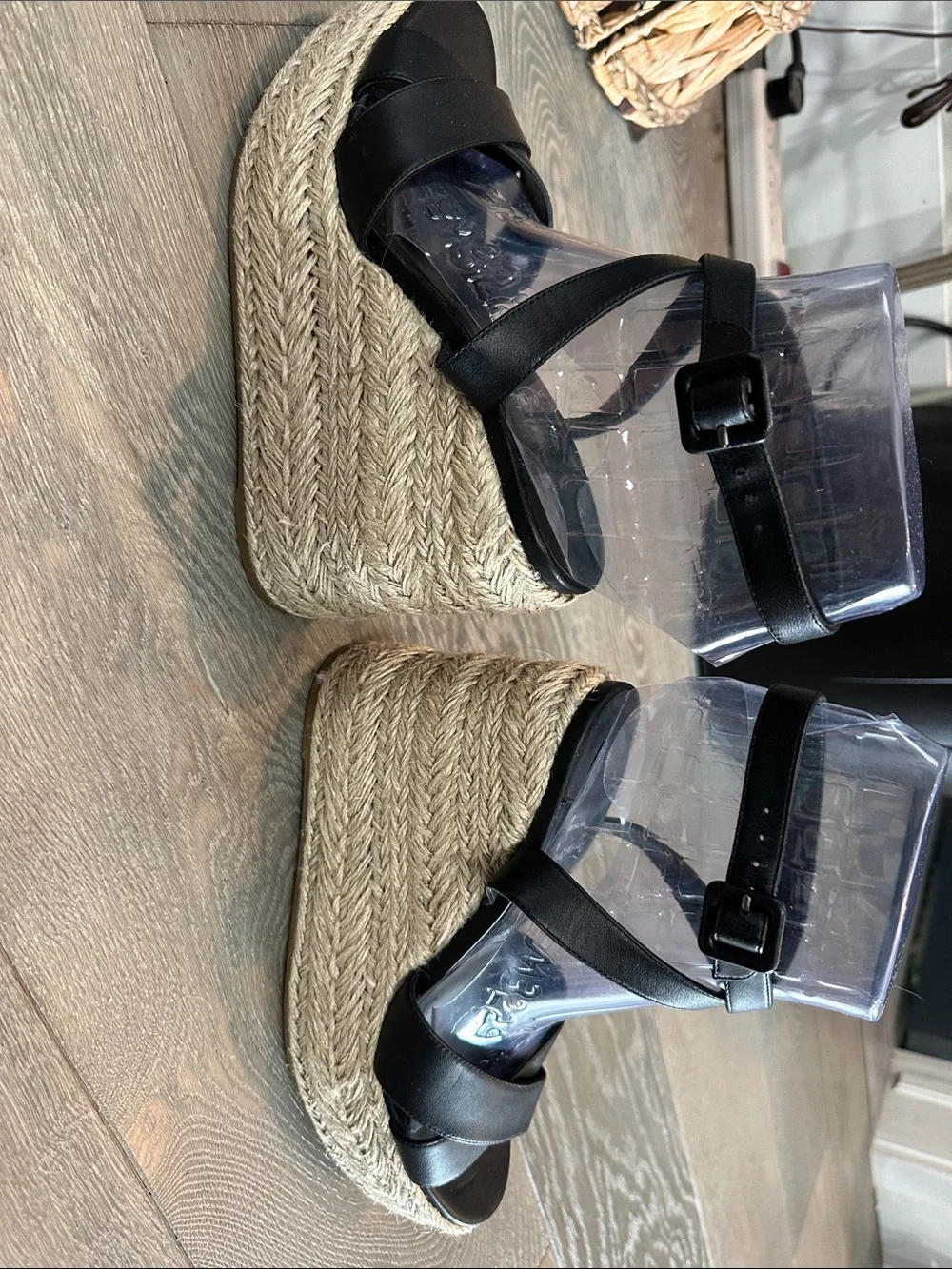 Christian Louboutin Black Leather Wedge Sandals